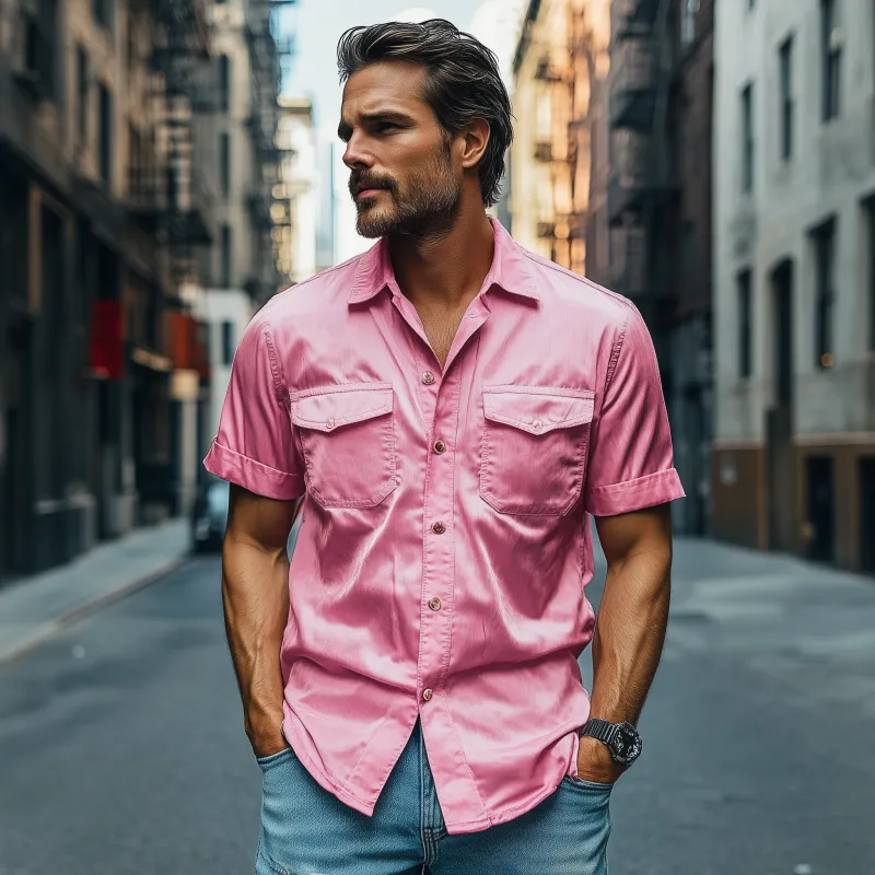 Men's Fashion Spring Summer Casual Satin Short Sleeve Shirt 74559450K sold by Manly product image thumbnail 3