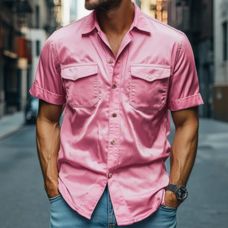 Men's Fashion Spring Summer Casual Satin Short Sleeve Shirt 74559450K sold by Manly product image thumbnail 4
