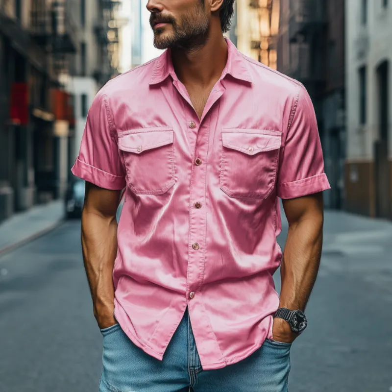 Men's Fashion Spring Summer Casual Satin Short Sleeve Shirt 74559450K sold by Manly product image thumbnail 2