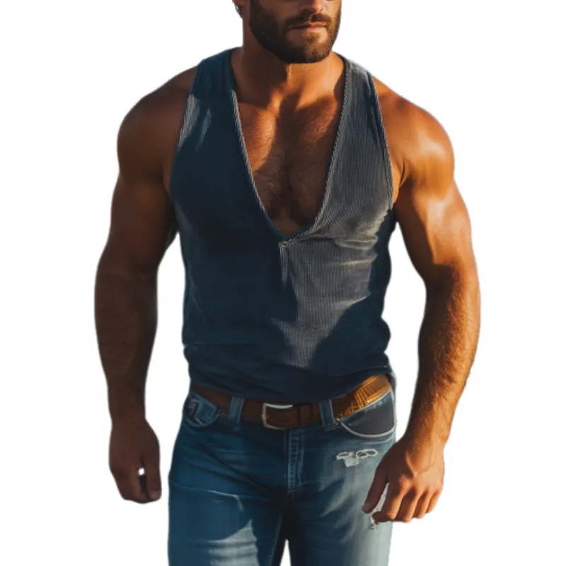 Men's Fashion Casual Western Cowboy Style Corduroy Deep V Neck Tank Top 65675076K sold by Manly