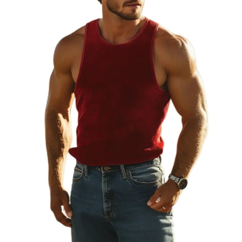 Men's Fashion Casual Western Cowboy Style Corduroy Round Neck Tank Top 69705825K sold by Manly
