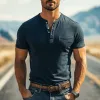 Men's Classic Casual Henley Collar Skin-friendly Cotton Short Sleeve T-Shirt 18769913K sold by Manly
