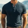 Men's Classic Casual Henley Collar Skin-friendly Cotton Short Sleeve T-Shirt 18769913K sold by Manly