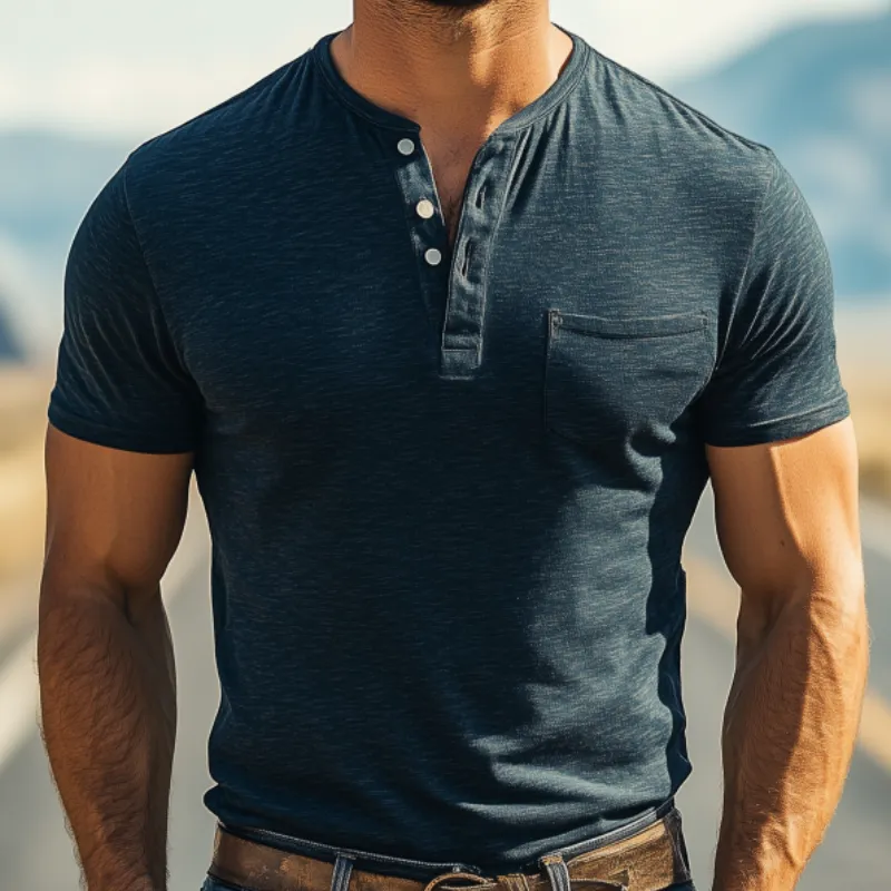 Men's Classic Casual Henley Collar Skin-friendly Cotton Short Sleeve T-Shirt 18769913K sold by Manly product image thumbnail 3