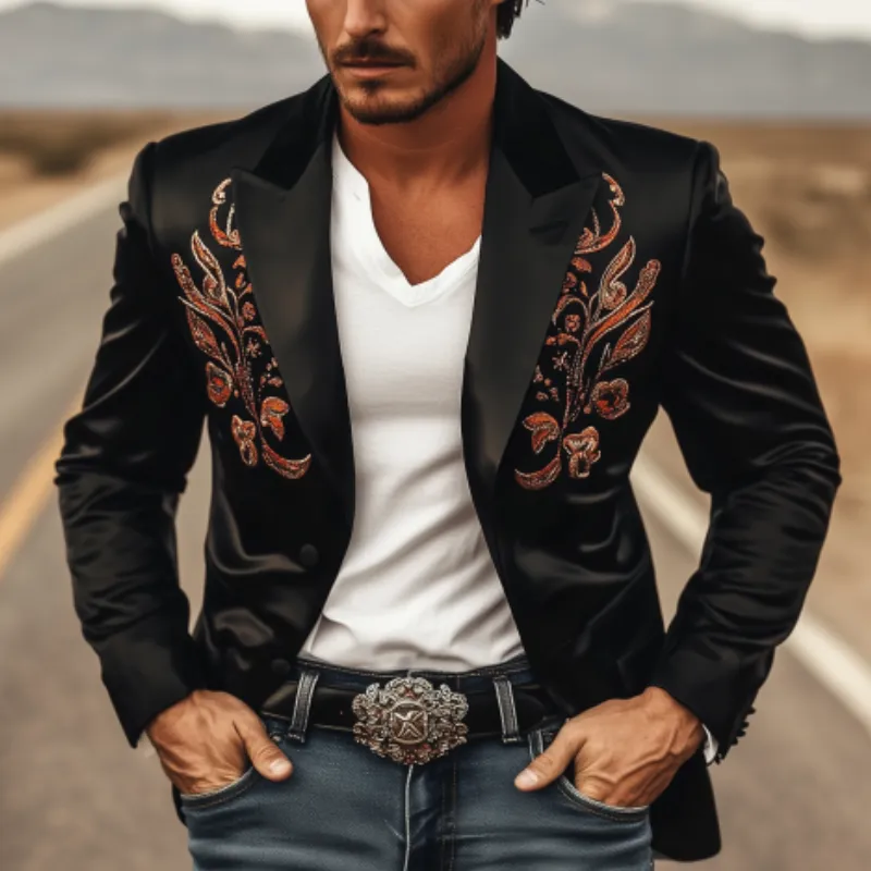 Men's Classic Retro Western Style Satin Embroidered Blazer 05109893K sold by Manly product image thumbnail 3