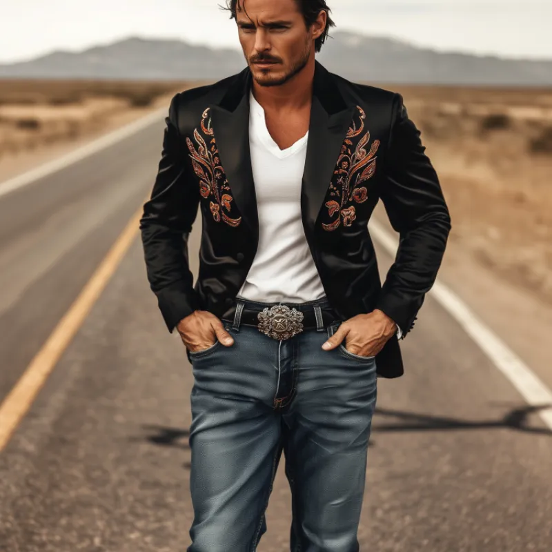 Men's Classic Retro Western Style Satin Embroidered Blazer 05109893K sold by Manly product image thumbnail 2