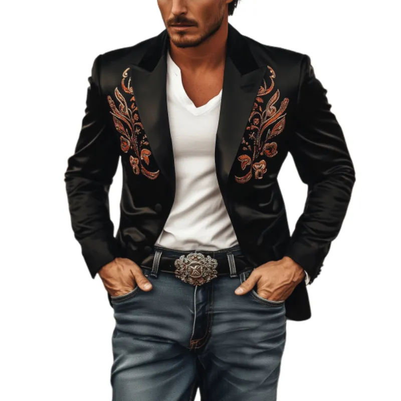 Men's Classic Retro Western Style Satin Embroidered Blazer 05109893K sold by Manly