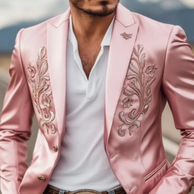 Men's Fashion Vintage Classic Western Style Satin Embroidery Blazer 27298293K sold by Manly product image thumbnail 4