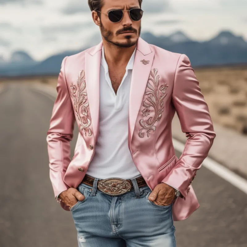Men's Fashion Vintage Classic Western Style Satin Embroidery Blazer 27298293K sold by Manly product image thumbnail 3