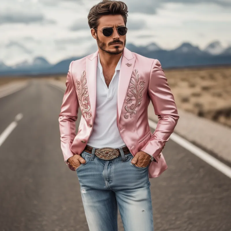 Men's Fashion Vintage Classic Western Style Satin Embroidery Blazer 27298293K sold by Manly product image thumbnail 2