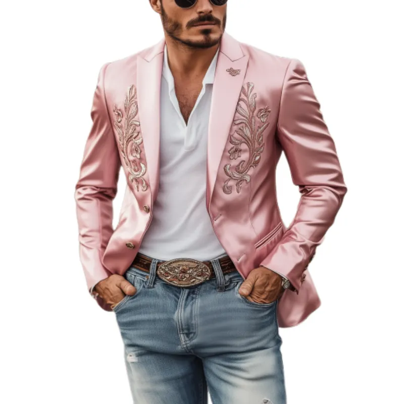 Men's Fashion Vintage Classic Western Style Satin Embroidery Blazer 27298293K sold by Manly