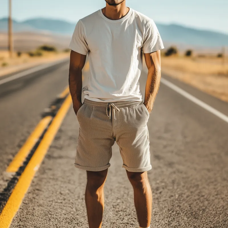 Men's Classic Casual Elastic Waist Corduroy Shorts 64425066K sold by Manly product image thumbnail 3