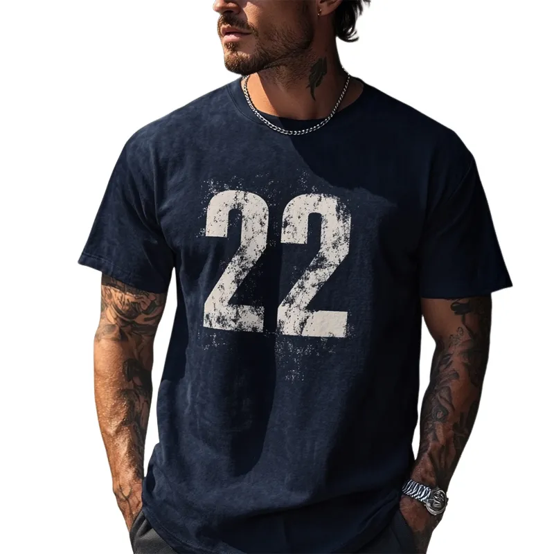 Men's Casual Dark Blue Printed Short-sleeved T-shirt 51736246U sold by Manly