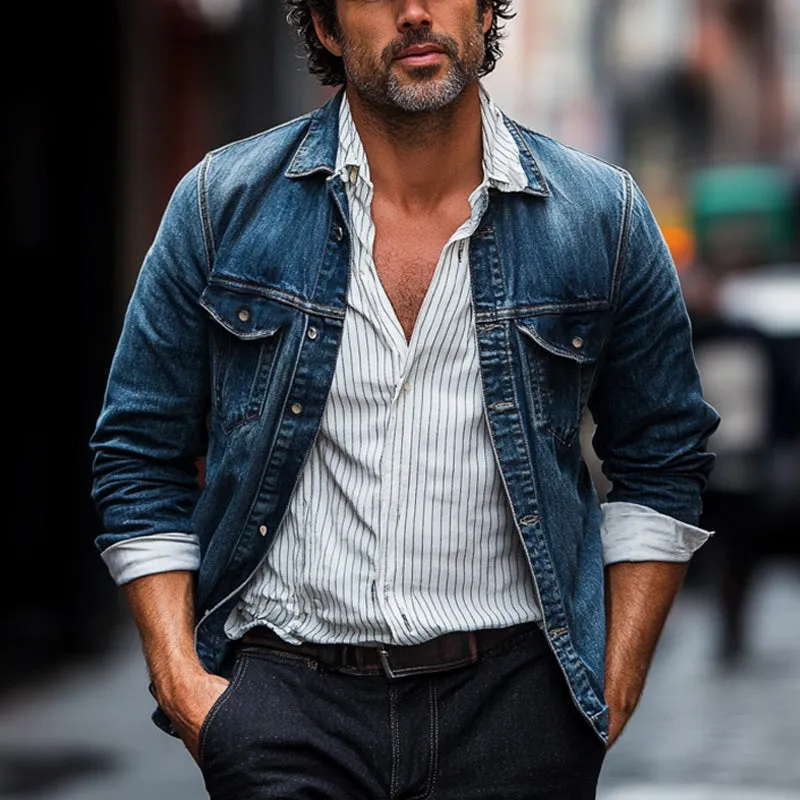 Men's Vintage Dark Blue Washed Denim Jacket 41692688U sold by Manly product image thumbnail 2