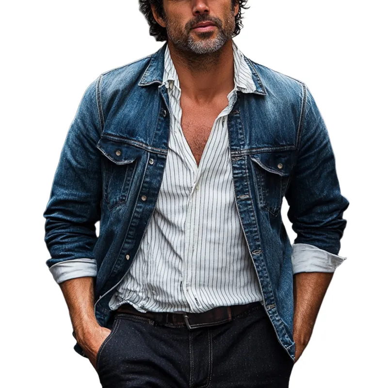 Men's Vintage Dark Blue Washed Denim Jacket 41692688U sold by Manly