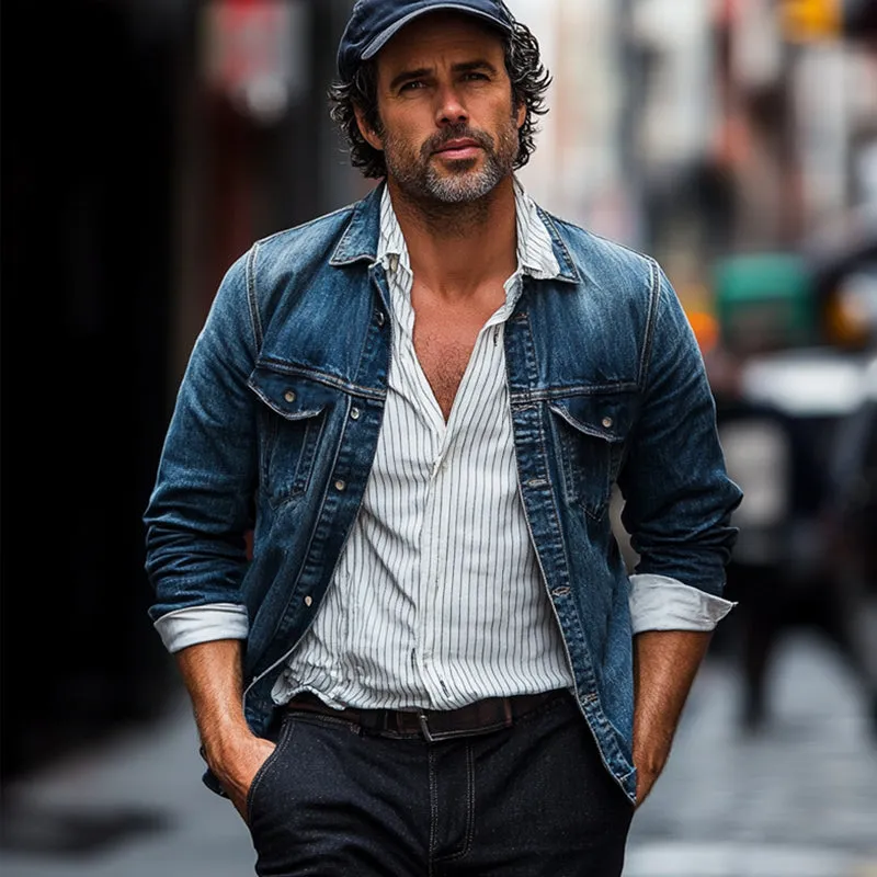 Men's Vintage Dark Blue Washed Denim Jacket 41692688U sold by Manly product image thumbnail 3