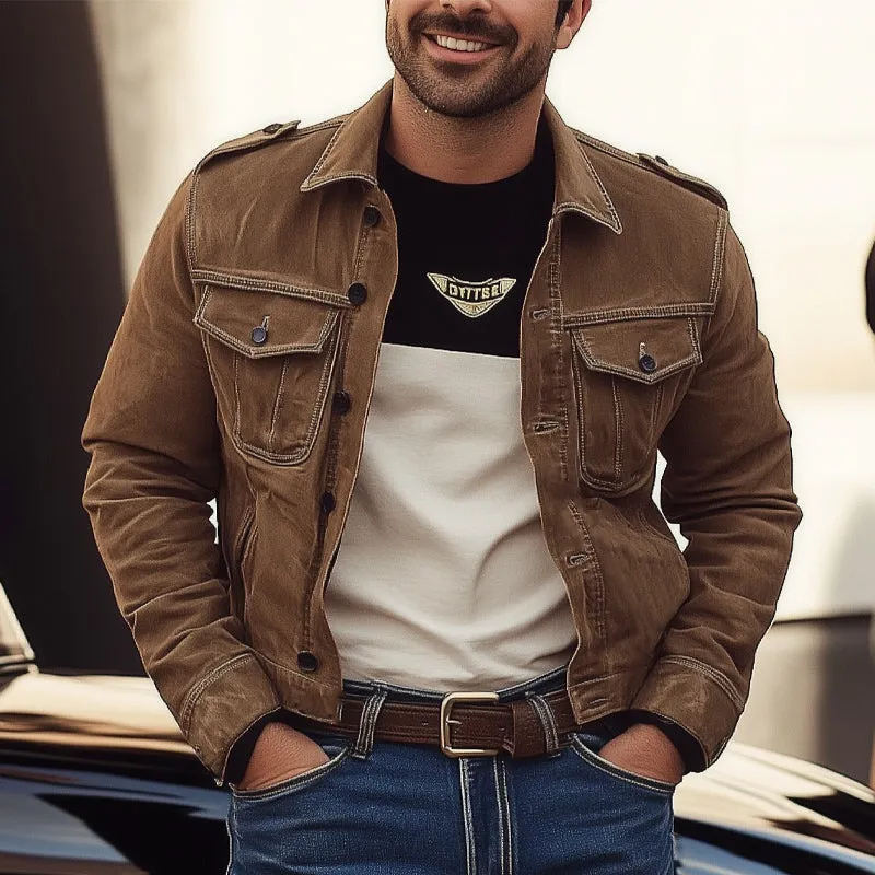 Men's Vintage Brown Washed Denim Jacket 76436509U sold by Manly product image thumbnail 2