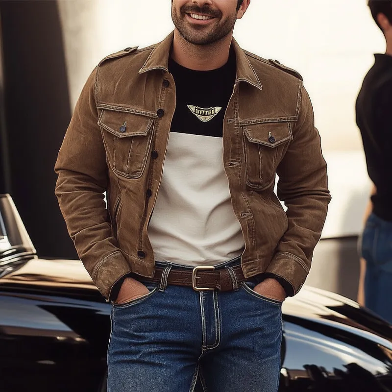 Men's Vintage Brown Washed Denim Jacket 76436509U sold by Manly product image thumbnail 3