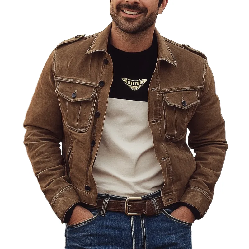 Men's Vintage Brown Washed Denim Jacket 76436509U sold by Manly