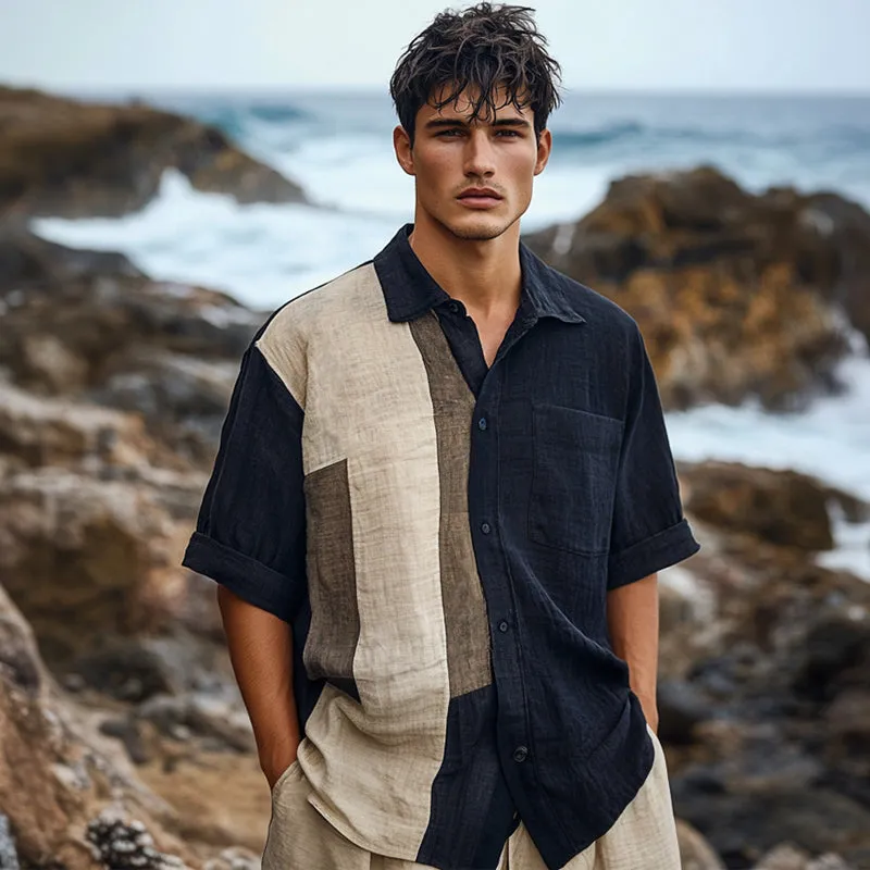 Men's Casual Skin-friendly Color Matching Ice Silk Wrinkled Short-sleeved Shirt 47624843U sold by Manly product image thumbnail 2