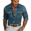 Men's Vintage Dark Blue Washed Denim Long Sleeve Shirt 24193783U sold by Manly