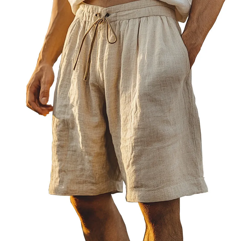Men's Light Khaki Solid Casual Linen Shorts 52208058P sold by Manly