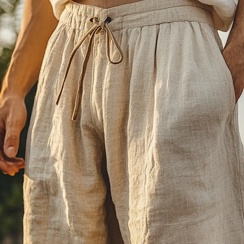 Men's Light Khaki Solid Casual Linen Shorts 52208058P sold by Manly product image thumbnail 4