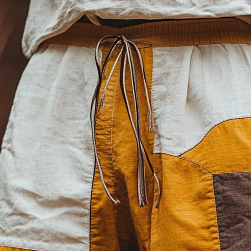 Men's Stylish Contrast Color Patchwork Linen Shorts 28292964P sold by Manly product image thumbnail 3