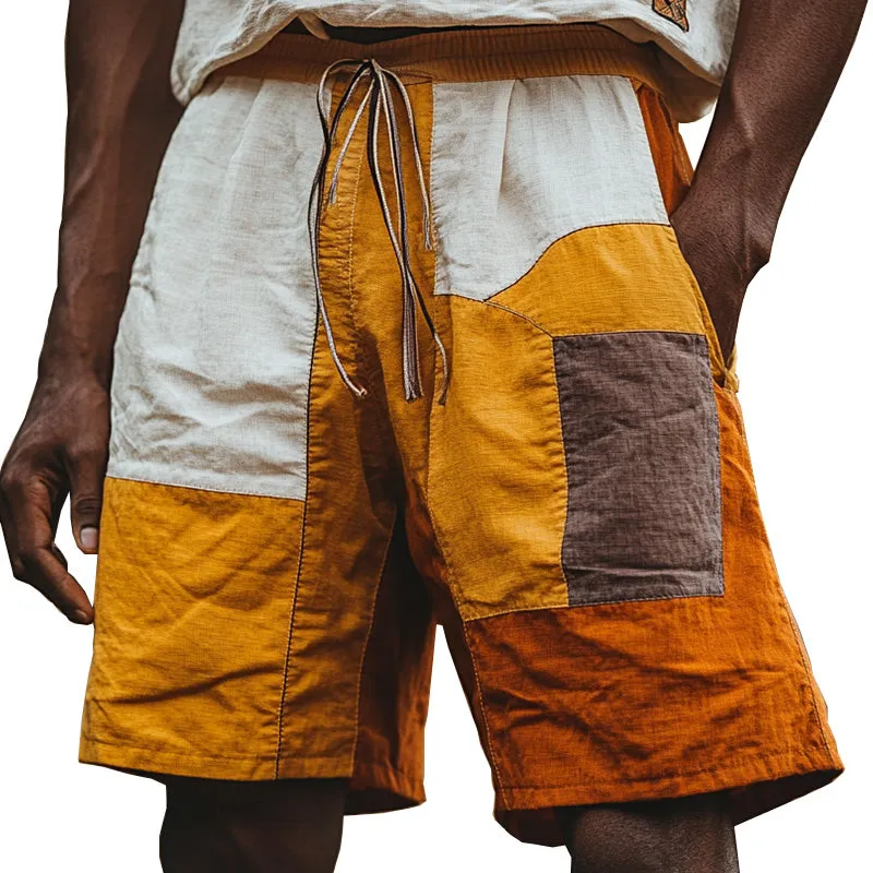 Men's Stylish Contrast Color Patchwork Linen Shorts 28292964P sold by Manly