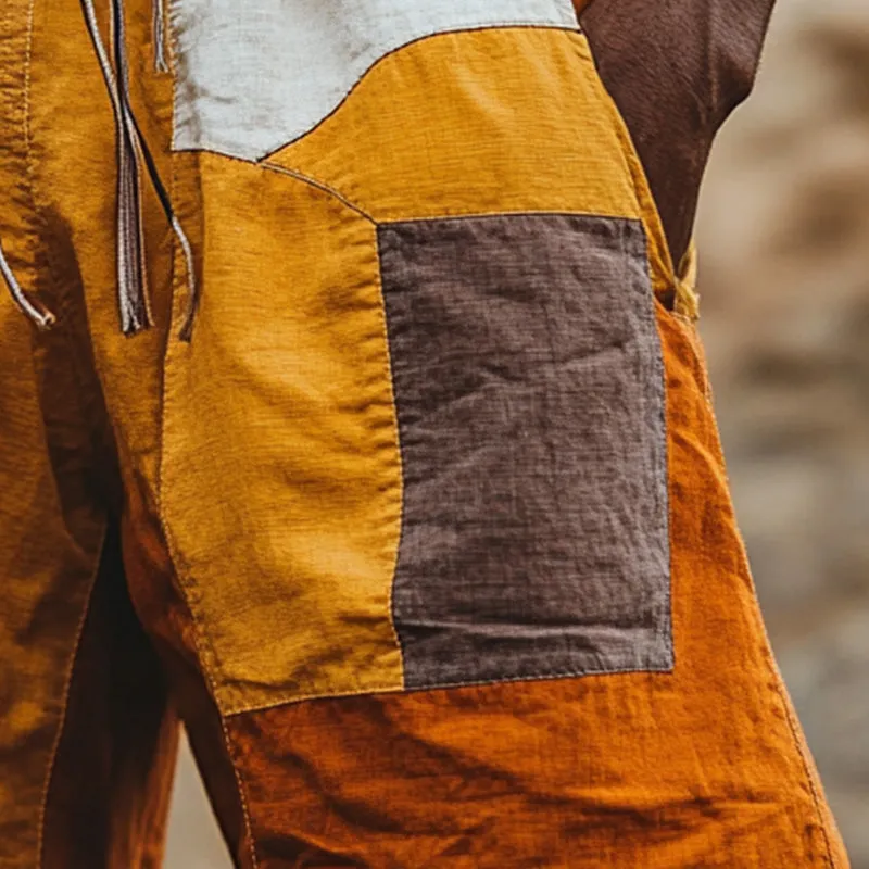 Men's Stylish Contrast Color Patchwork Linen Shorts 28292964P sold by Manly product image thumbnail 5