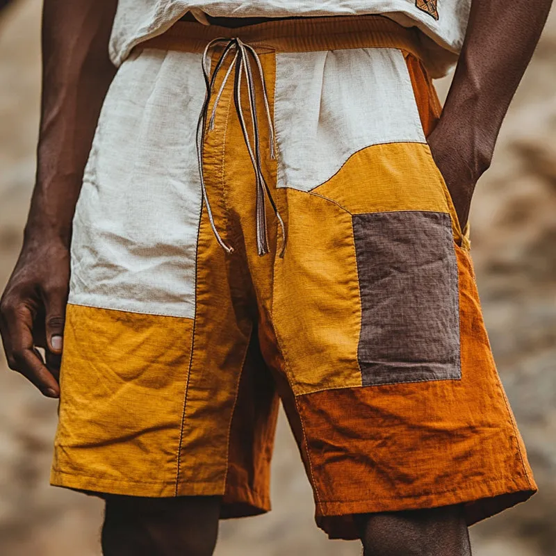 Men's Stylish Contrast Color Patchwork Linen Shorts 28292964P sold by Manly product image thumbnail 2