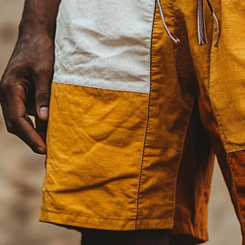 Men's Stylish Contrast Color Patchwork Linen Shorts 28292964P sold by Manly product image thumbnail 4