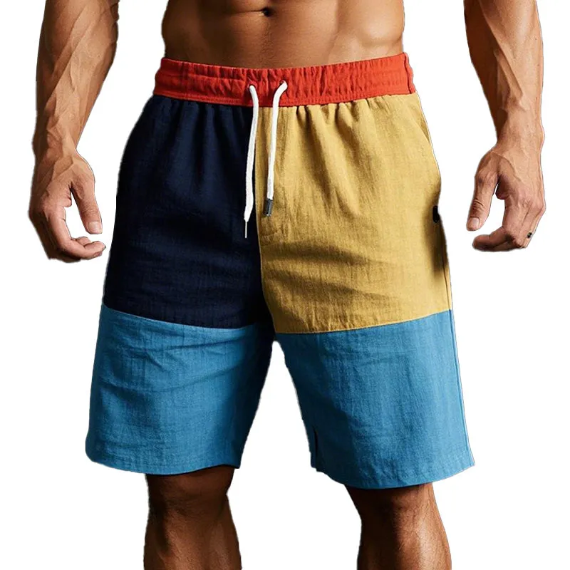 Men's Contrast Color Stylish Casual Linen Shorts 05402208P sold by Manly