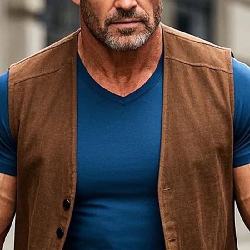 Men's Vintage Brown Suede Collarless Vest 05789151P sold by Manly product image thumbnail 5