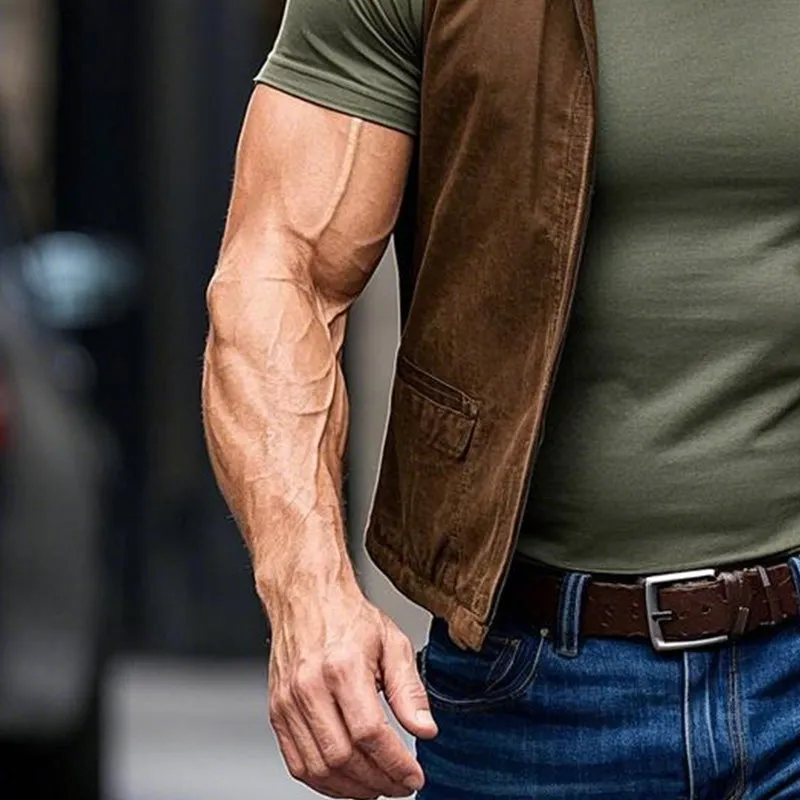 Men's Vintage Brown Suede Stand Collar Vest 88217572P sold by Manly product image thumbnail 4