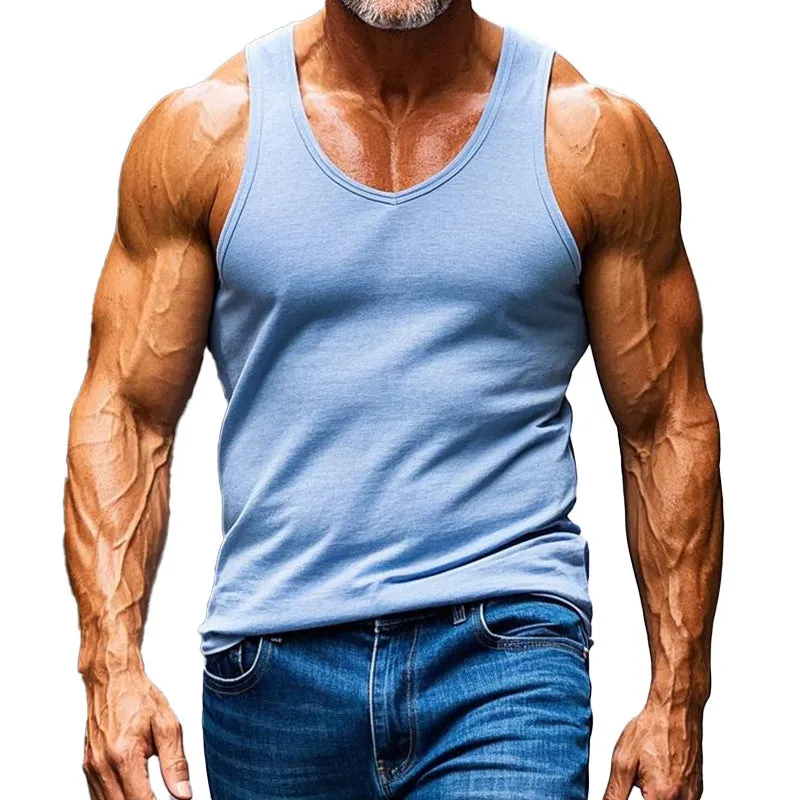 Men's Sky Blue Simple Slim Fit Tank Top 80519318P sold by Manly
