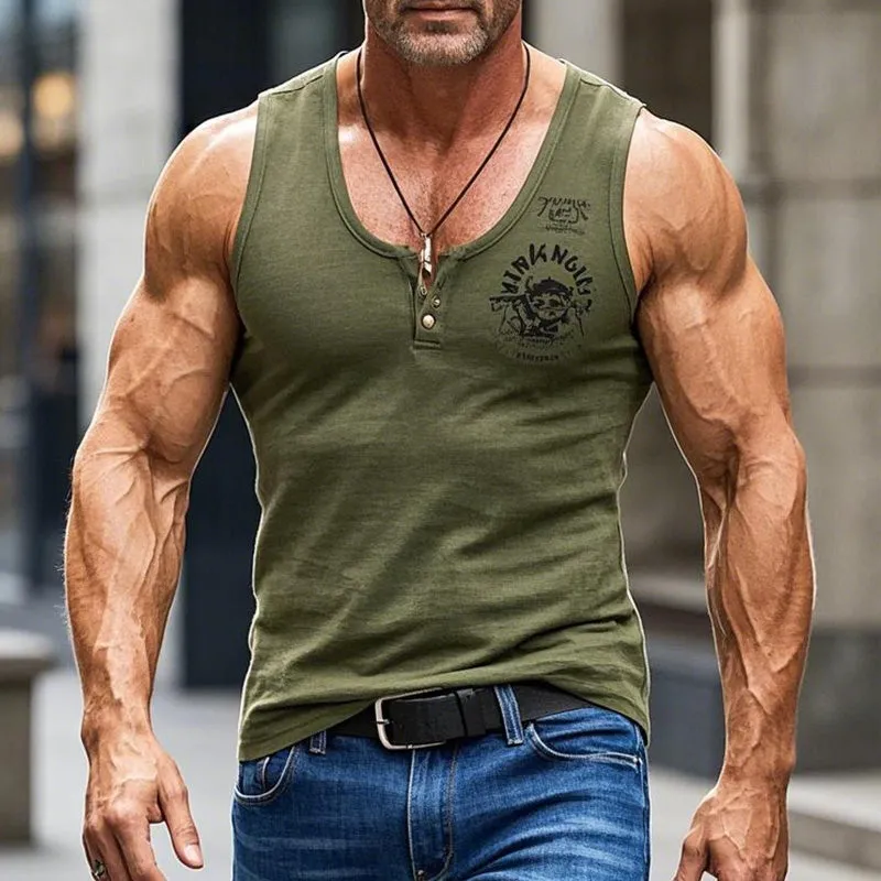 Men's Army Green V-Neck Printed Slim Fit Tank Top 73176493P sold by Manly product image thumbnail 2