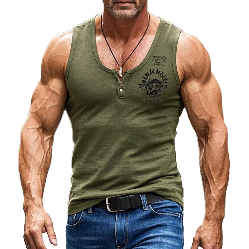 Men's Army Green V-Neck Printed Slim Fit Tank Top 73176493P sold by Manly