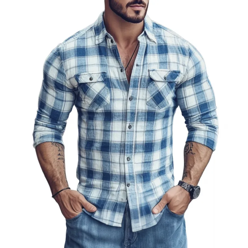 Men's Casual Cotton Plaid Lapel Chest Pocket Slim Fit Long Sleeve Shirt 29715411M sold by Manly