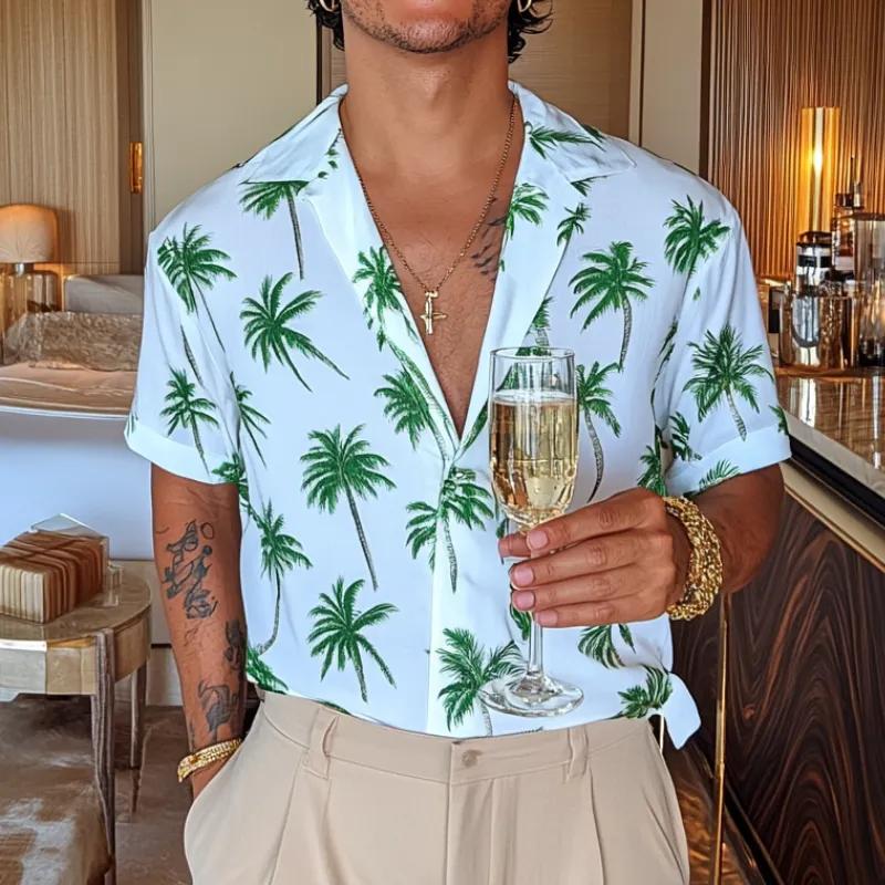 Men's Casual Palm Tree Print Cuban Collar Loose Short Sleeve Shirt 03035763M sold by Manly product image thumbnail 2