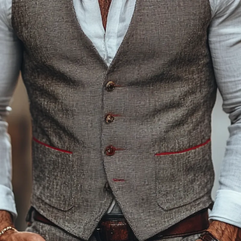 Men's Casual Linen V-neck Single Breasted Patch Pocket Slim Suit Vest 24581320M sold by Manly product image thumbnail 3