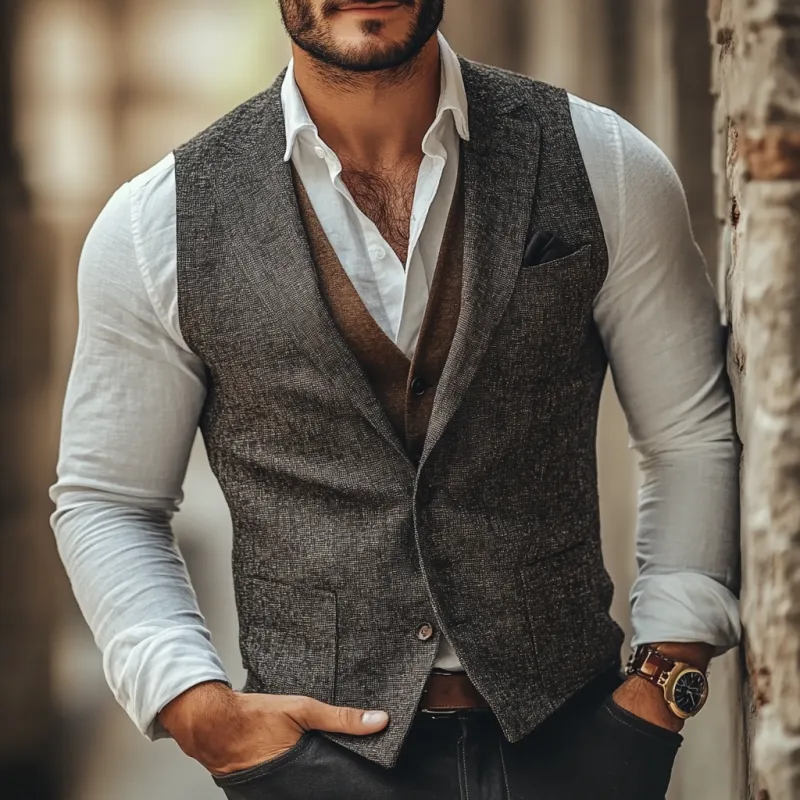 Men's Casual Linen Notch Lapel Single-breasted Multi-pocket Slim-fit Suit Vest 59768308M sold by Manly product image thumbnail 2