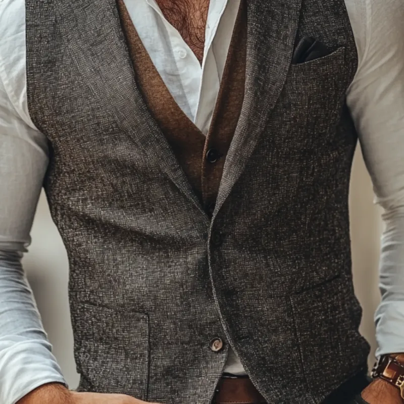 Men's Casual Linen Notch Lapel Single-breasted Multi-pocket Slim-fit Suit Vest 59768308M sold by Manly product image thumbnail 3