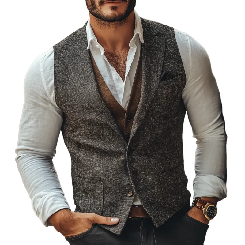 Men's Casual Linen Notch Lapel Single-breasted Multi-pocket Slim-fit Suit Vest 59768308M sold by Manly