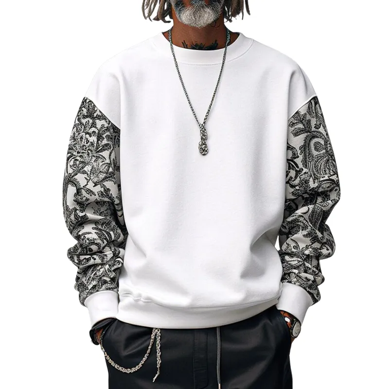 Men's Print Stitching Loose Round Neck Long Sleeve Casual Sweatshirt 83129870Z sold by Manly