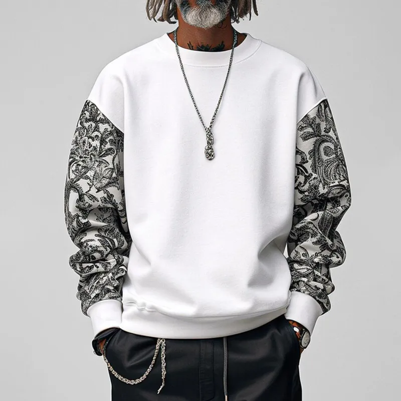 Men's Print Stitching Loose Round Neck Long Sleeve Casual Sweatshirt 83129870Z sold by Manly product image thumbnail 2
