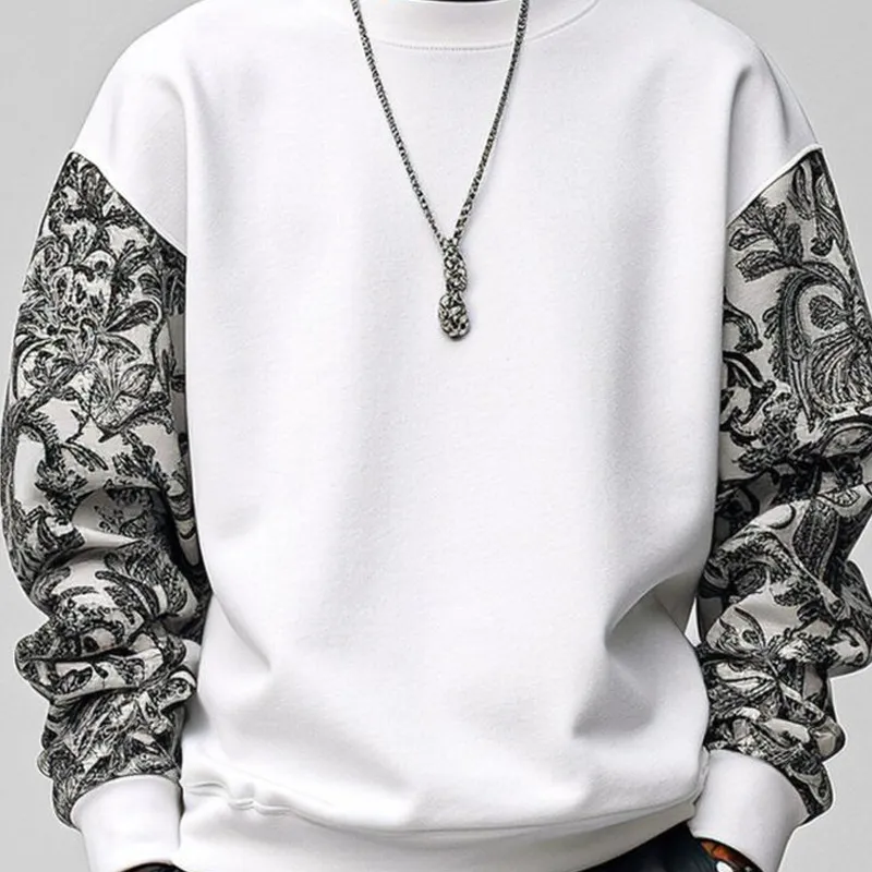 Men's Print Stitching Loose Round Neck Long Sleeve Casual Sweatshirt 83129870Z sold by Manly product image thumbnail 3