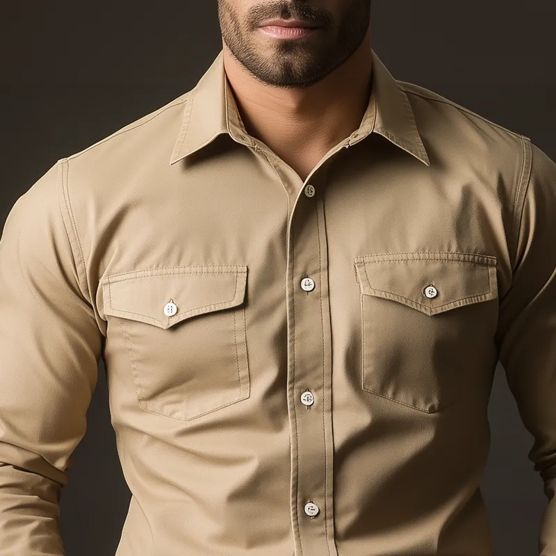 Men's Solid Color Cotton Lapel Chest Pocket Long Sleeve Cargo Shirt 50624417Z sold by Manly product image thumbnail 3