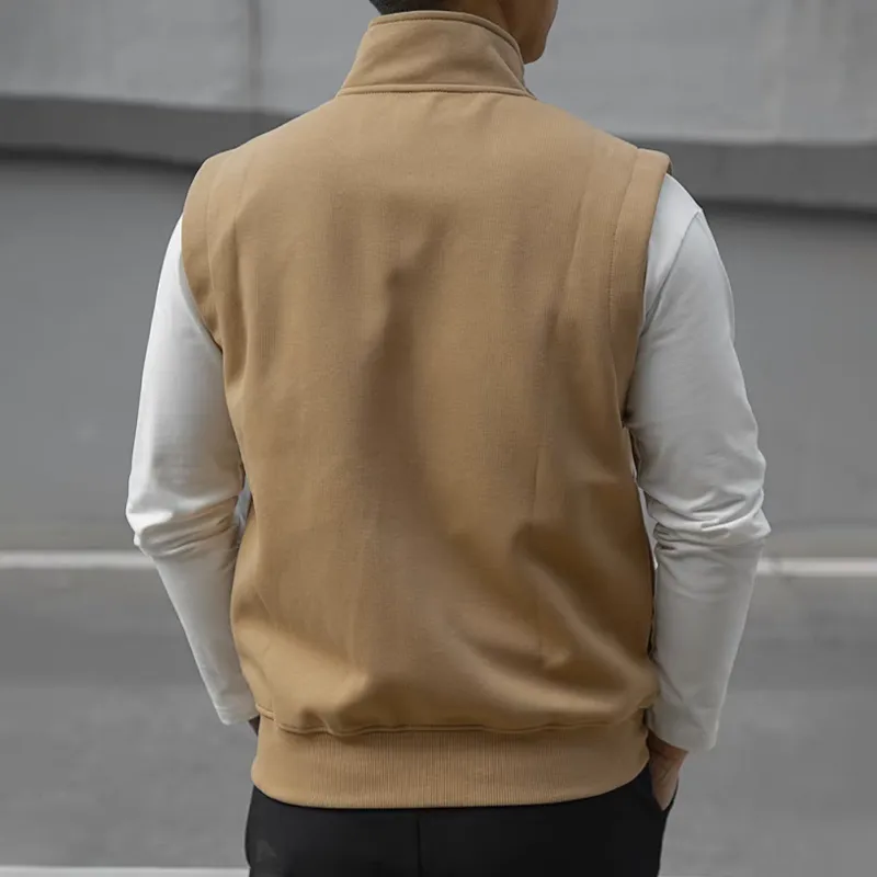 Men's Colorblock Cotton Blend Stand Collar Sleeveless Zipper Vest 21712807Z sold by Manly product image thumbnail 4