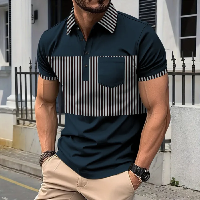 Men's Stripe Print Short Sleeve Polo Shirt 18376021X sold by Manly product image thumbnail 2